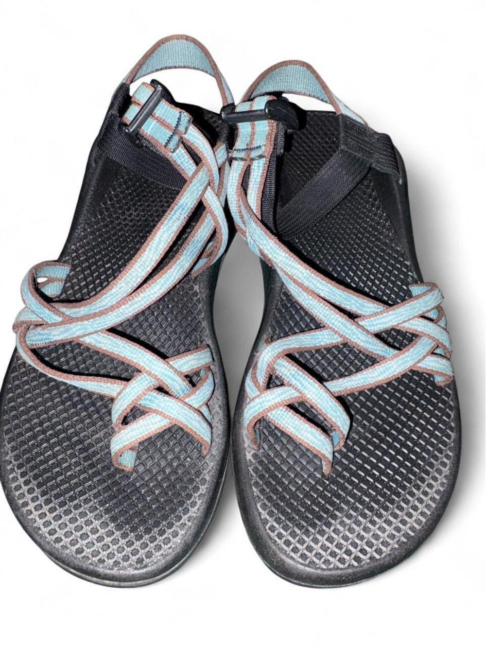 Women’s Strappy Black Sandals with Light Blue Accents